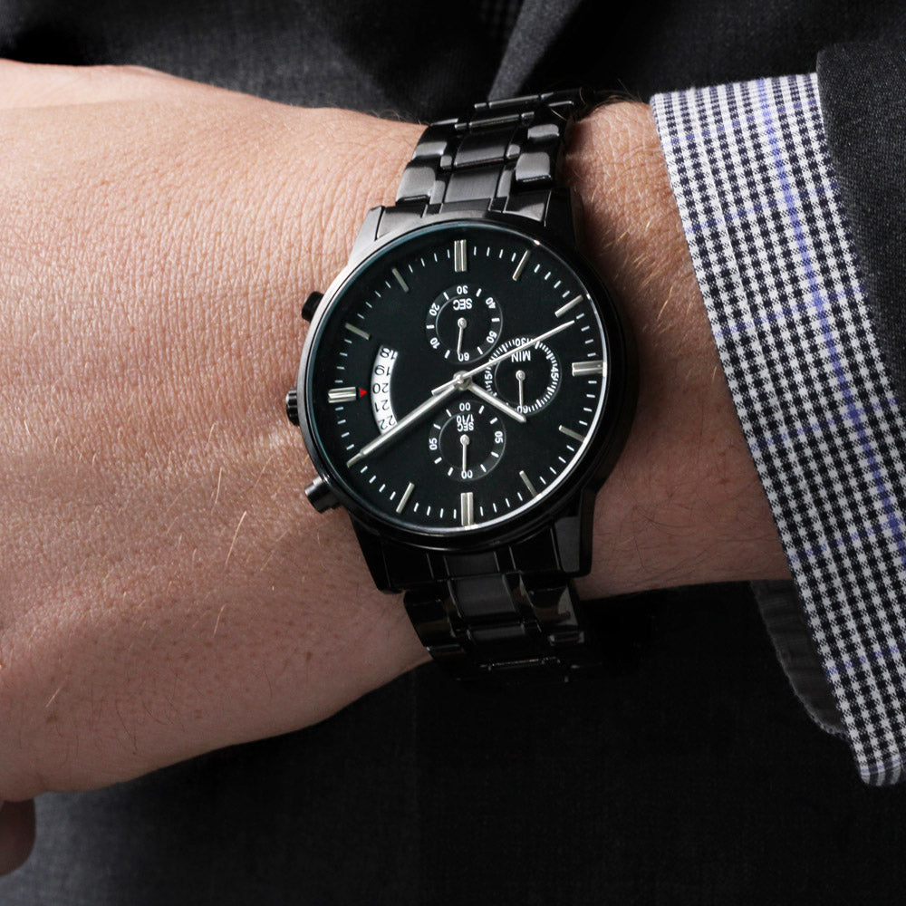 Personalized Black Chronograph Watch in Gift Box- Perfect gift for the man in your life.