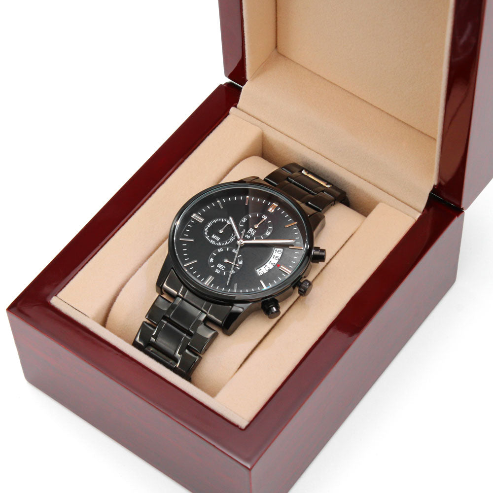 Personalized Black Chronograph Watch in Gift Box- Perfect gift for the man in your life.