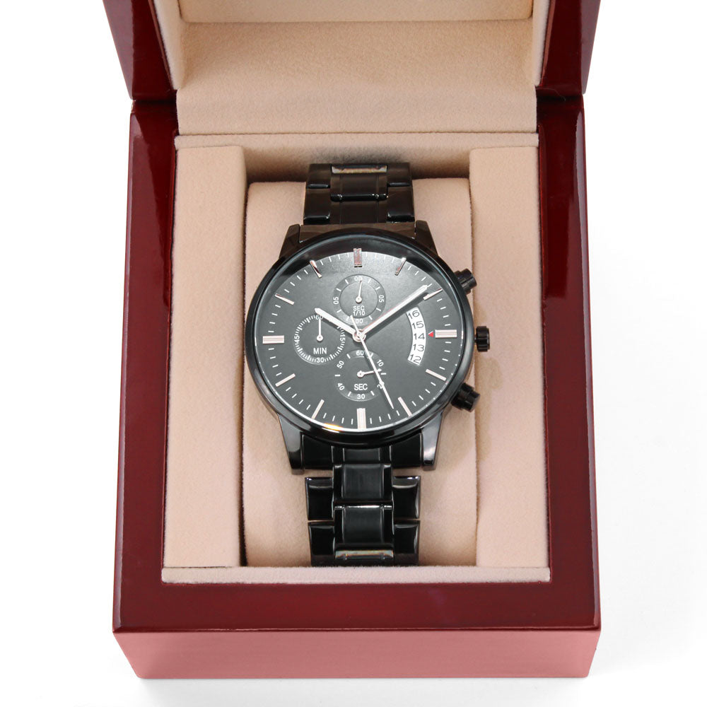 Personalized Black Chronograph Watch in Gift Box- Perfect gift for the man in your life.